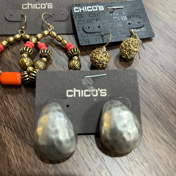 Chico's Gold and Red Beaded Earring Trio - Picture 2 of 7